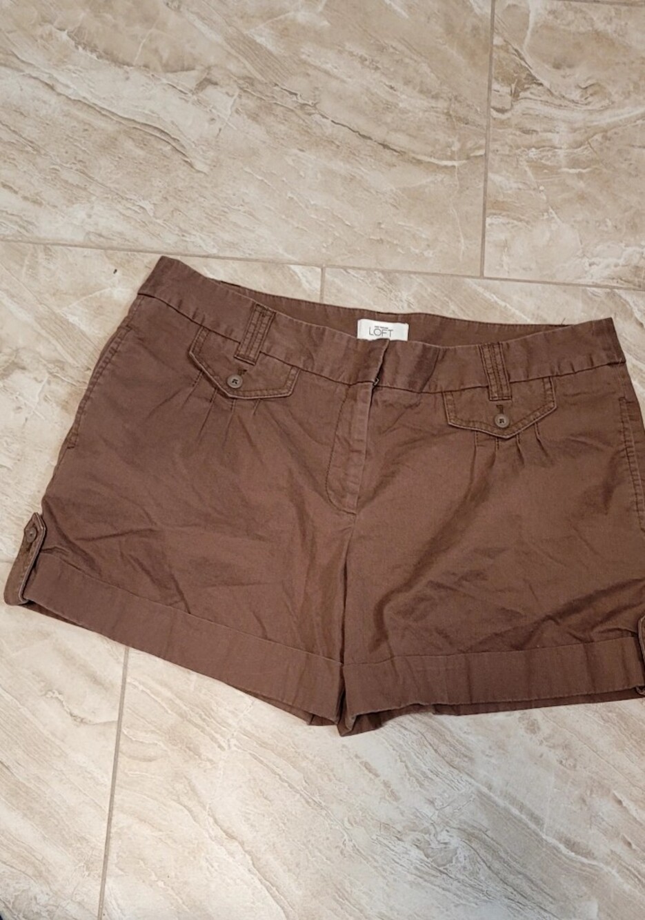 LOFT Brown Flat-Front Cotton Shorts